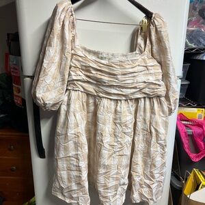 Abercrombie & Fitch Cream Ruched Midi Dress